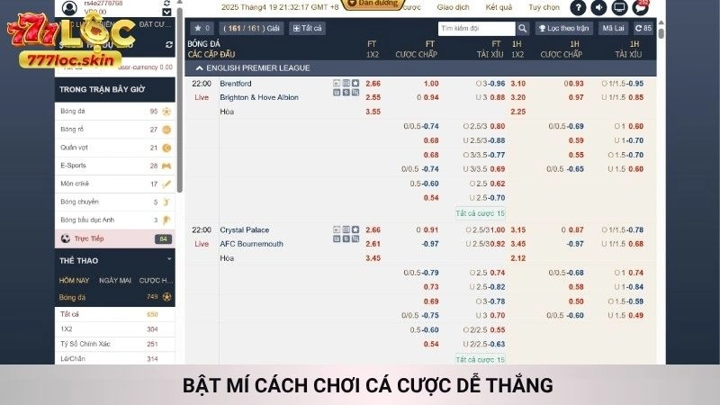 Cá cược bóng đá 777loc - Tỷ lệ kèo tốt nhất hôm nay 4 Bật mí cách chơi cá cược dễ thắng