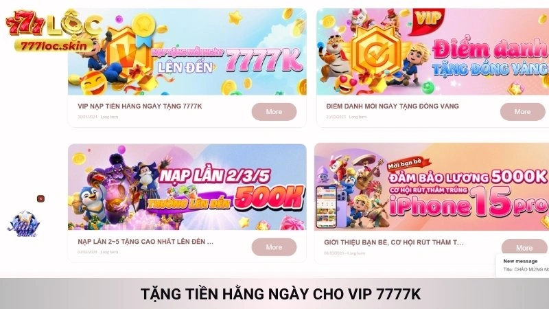 Khuyến mãi 777loc - Tổng hợp ưu đãi nhà cái mới nhất 2025 3 Tặng tiền hằng ngày cho VIP 7777K